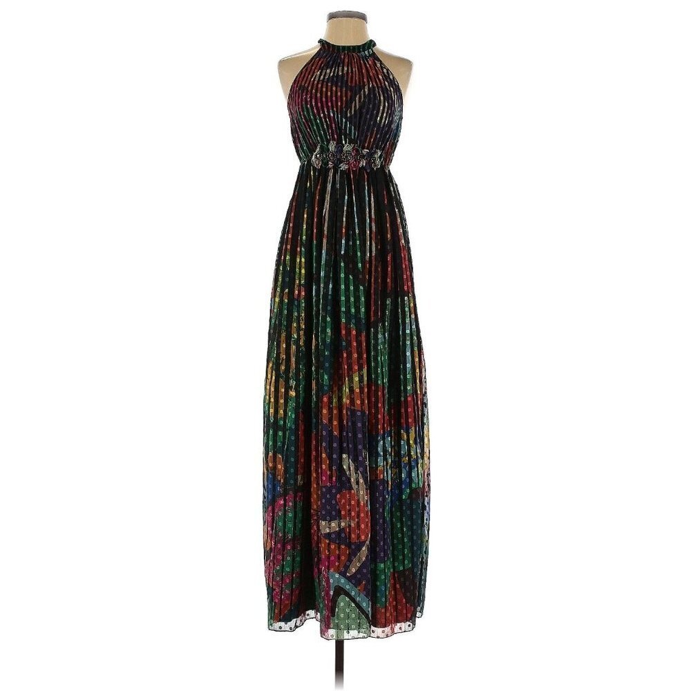 NWT Anthropologie Geisha Designs Kalinka in Black Rainbow Floral Chiffon Dress 0